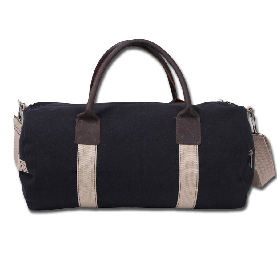 Custom Black Leather Strap Duffel Bag
