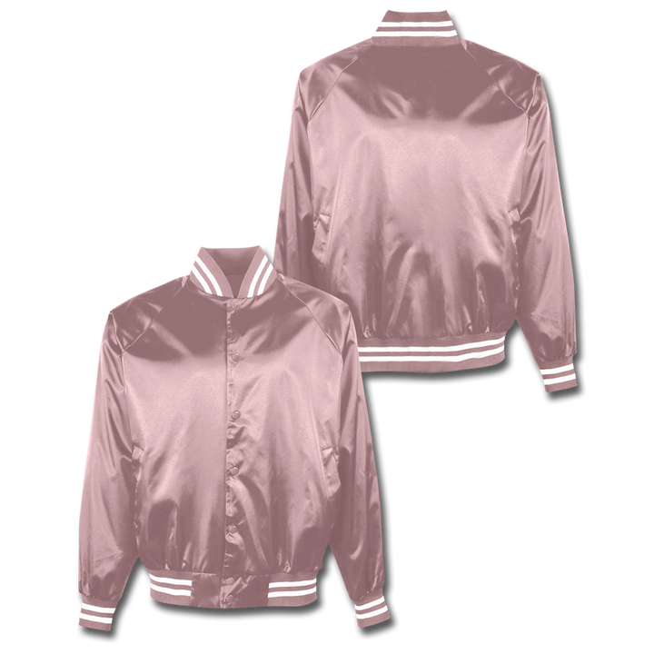 Custom Light Pink Satin Bomber Jacket